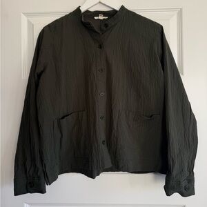 Eileen Fisher Organic Cotton Pucker Seaweed Mandarin Collar Jacket Small